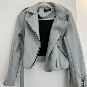 Bershka Light Blue Suede Jacket with Belt